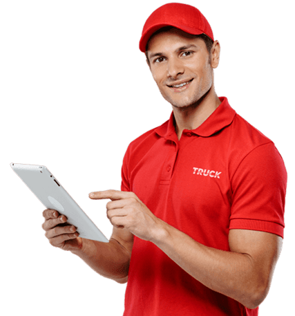 Professional delivery person with tablet